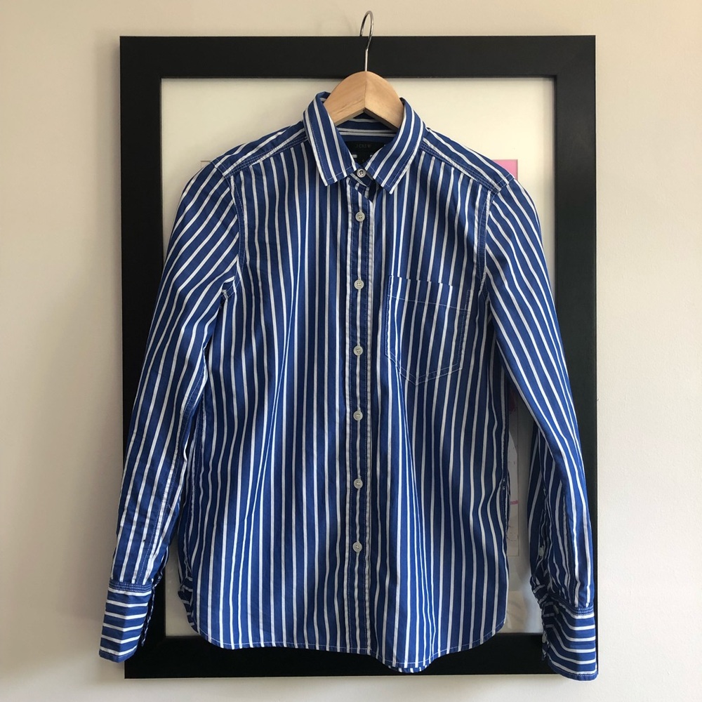 blue and white striped j crew button down